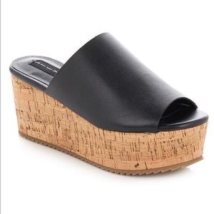 [ STEVEN ] black leather clog sandals . Size 7.5